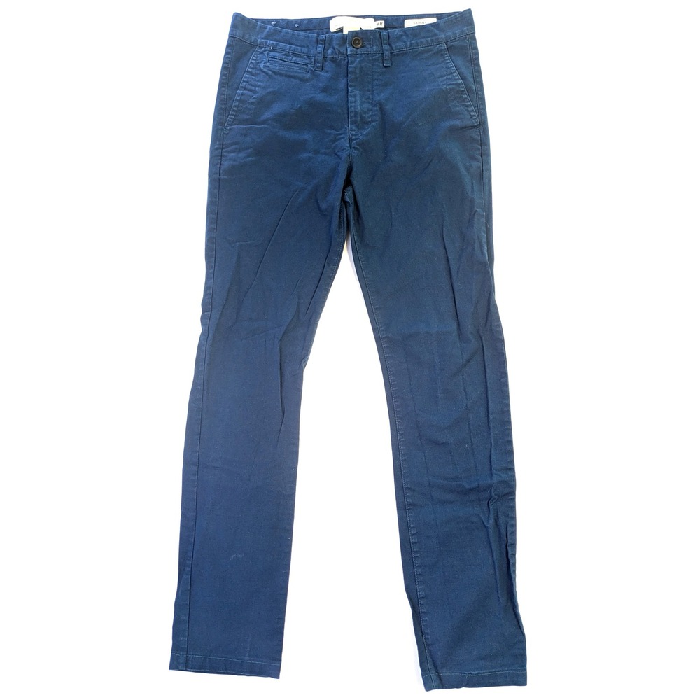 H&M LOGG Womens Navy Blue Skinny Fit Chino Pants Size 29 Cotton Blend Trousers
